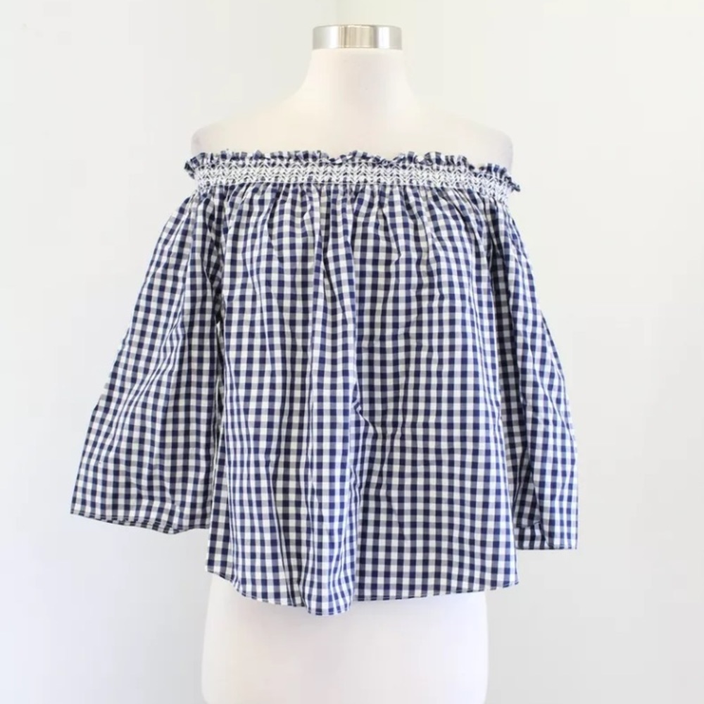 Madewell Gingham Smocked Off Shoulder Top - Picture 2 of 6